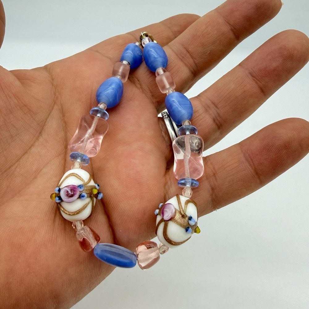 Vtg Wedding Cake Necklace Bracelet Set Venetian Murano Glass Style